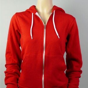American Apparel Red Zip Hoodie with White Drawstrings